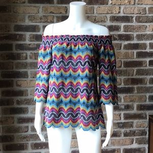 Trina Turk Abella 2 Riviera Raschel Knit Off The Shoulder Top